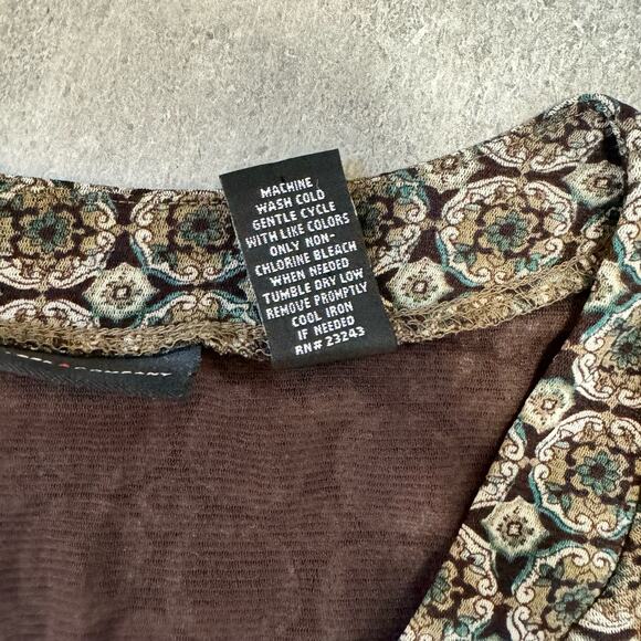 Vintage Y2K 90s Style NY&Co Ruched Mesh Top Brown Medallion Pattern Women's XL - Picture 5 of 14